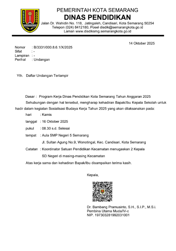 Undangan kegiatan Sosialisasi Budaya Kerja Tahun 2025